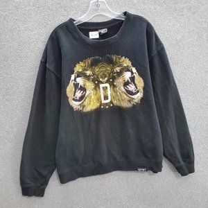 DFYNT Men Sweatshirt Large Black Lion Roar Graphic Print‎ Long Sleeve Crew Neck